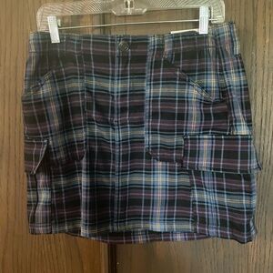 NWT SO Cargo High Rise Utility Skirt Women Jr 11  Black Plaid Elastic Waist